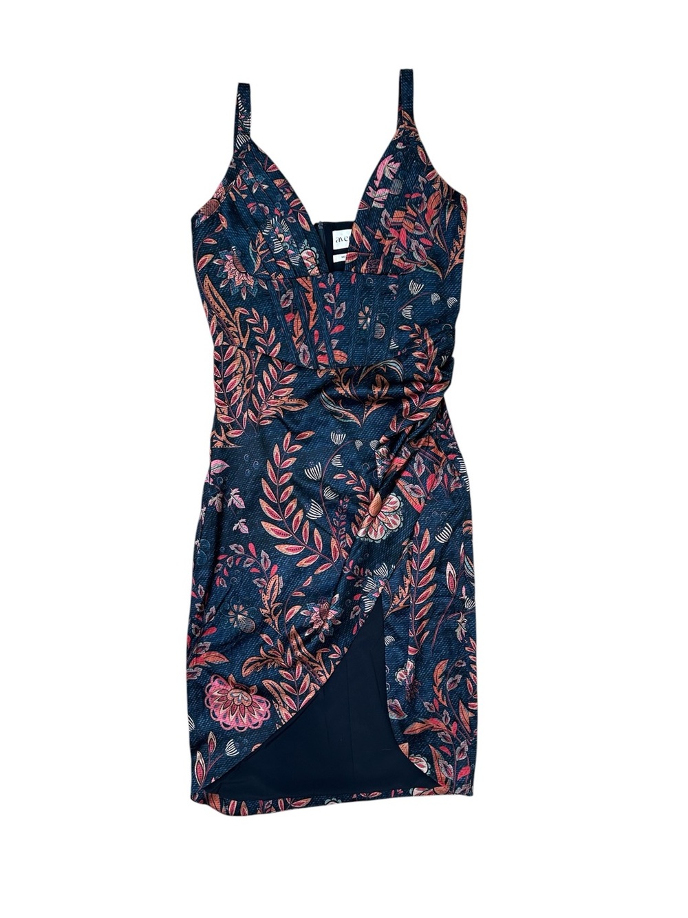 Averie Women’s M Halley Cobalt Blue Flowery Print Draped Midi Slit Dress